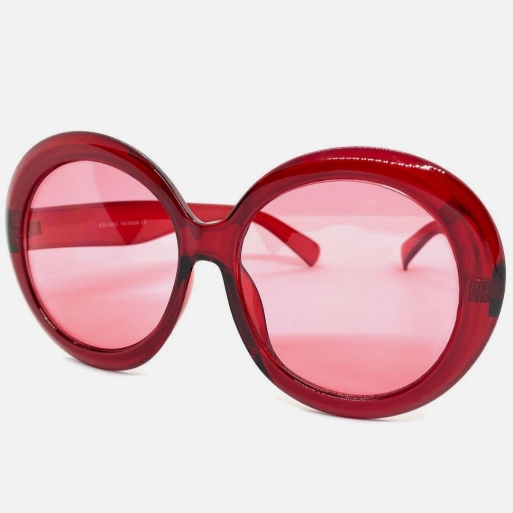 NEW Red Oversize Round Fashion Sunglasses - Picture 3 of 10